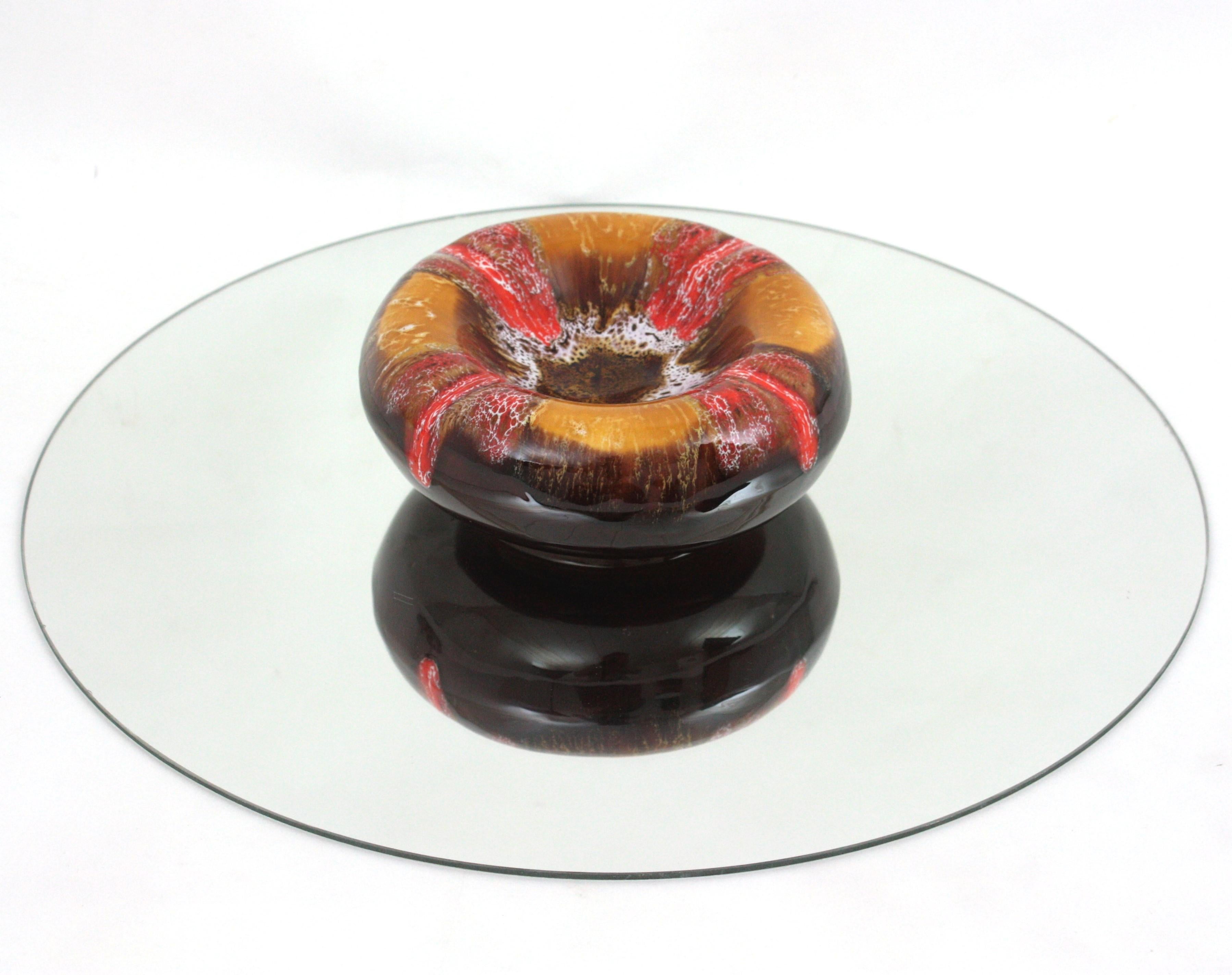 Vallauris Keramik Orange Bernstein Brown Fett Lava Runde Astray / Bowl,  1950s im Zustand „Hervorragend“ im Angebot in Barcelona, ES