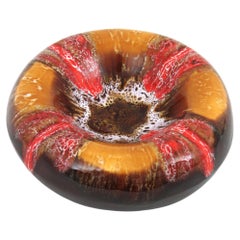 Vallauris Keramik Orange Bernstein Brown Fett Lava Runde Astray / Bowl,  1950s