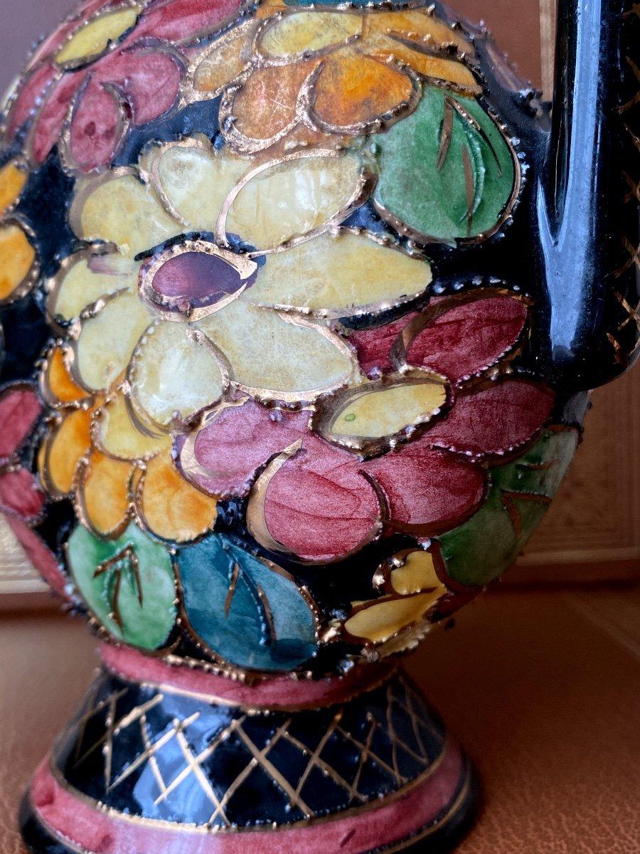 Vallauris Ceramic Pitcher, Monaco Decor, Hand Painted, Highlights of Gilding For Sale 6