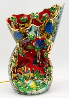 Vallauris AM lampada da tavolo/notte in ceramica con crostacei e pesci 1950