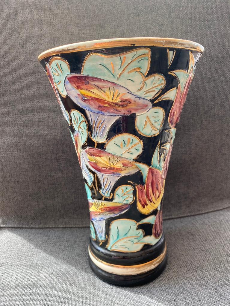 French Vallauris Ceramic Vases with Floral Motifs, from circa 1960 For Sale