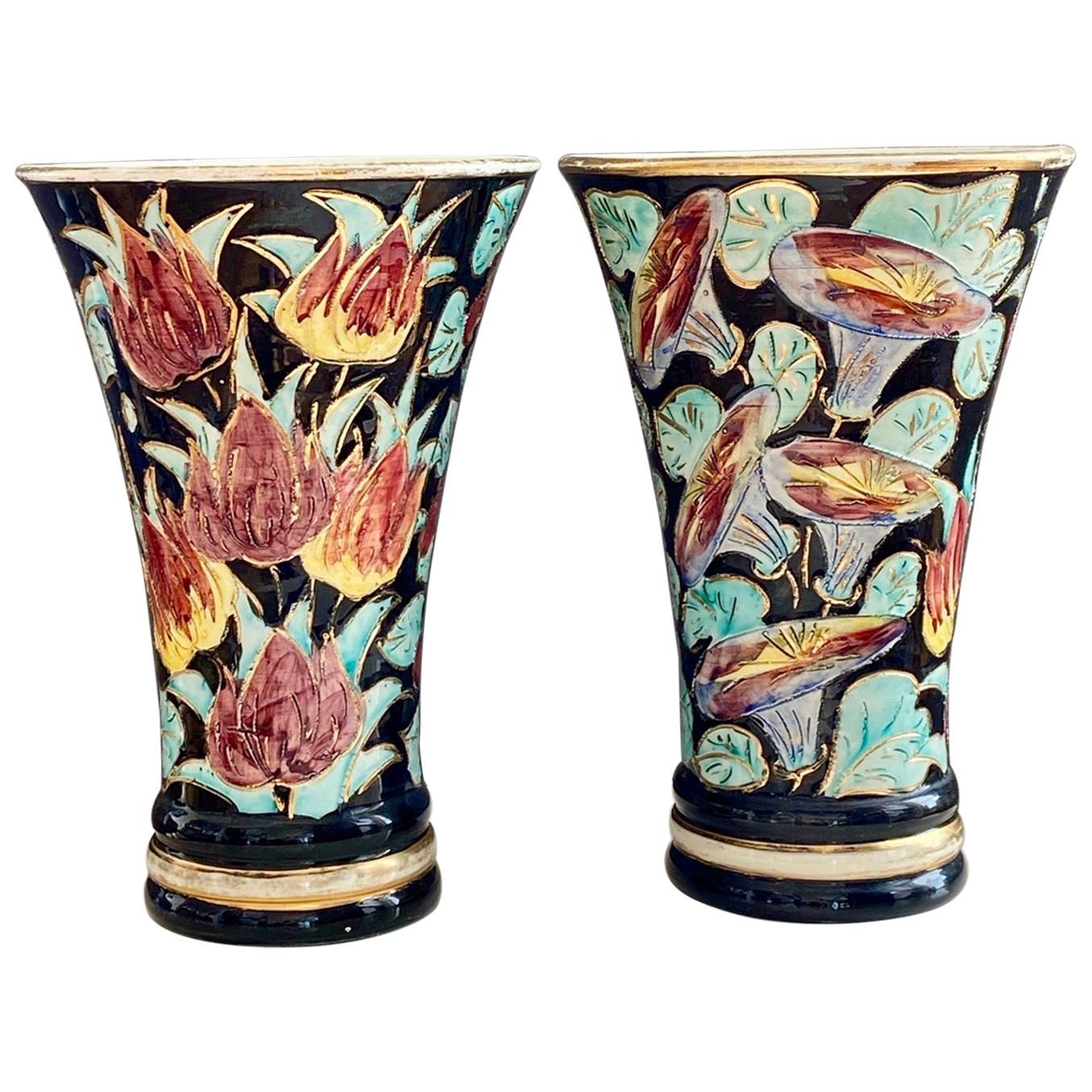 Vallauris Ceramic Vases with Floral Motifs, from circa 1960 For Sale