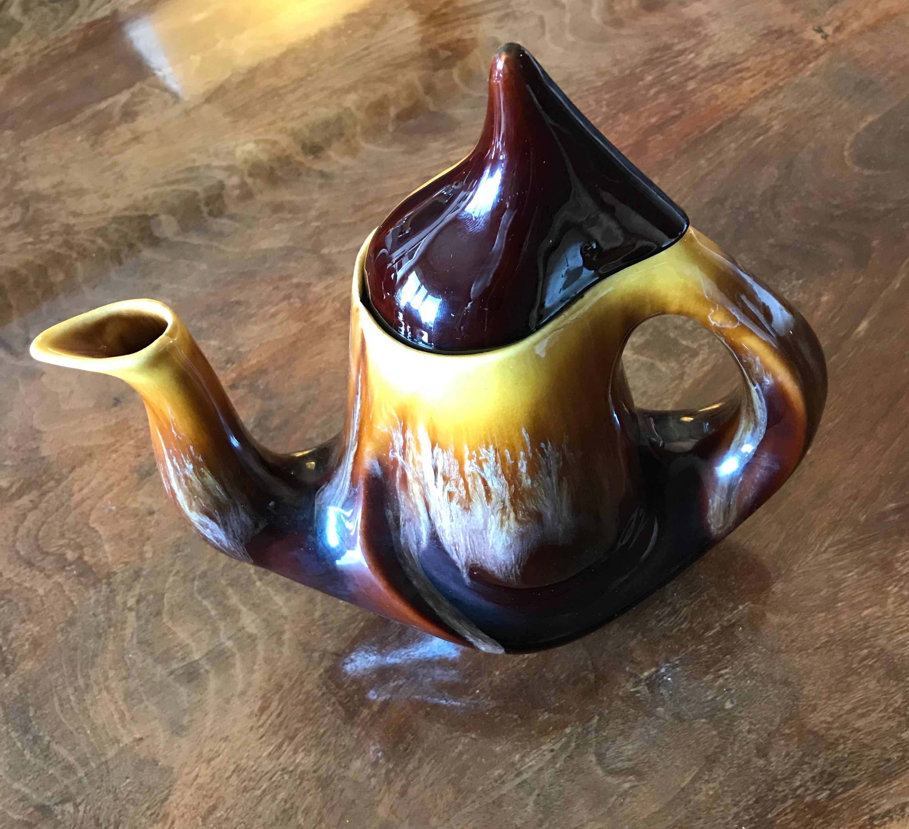 Vallauris Coffee Set Yellow Brown Ceramic, France, 1950 7