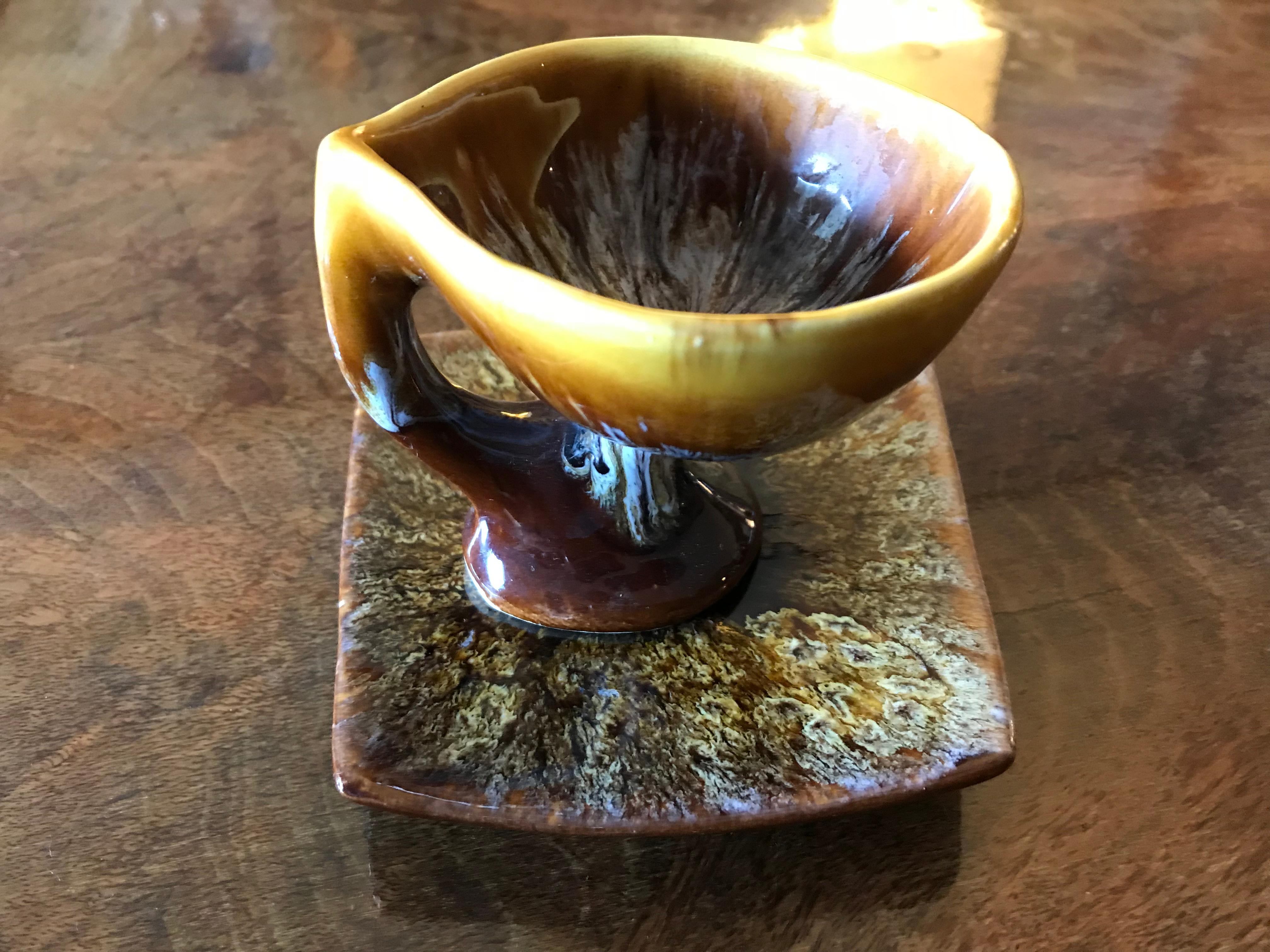 Mid-20th Century Vallauris Coffee Set Yellow Brown Ceramic, France, 1950