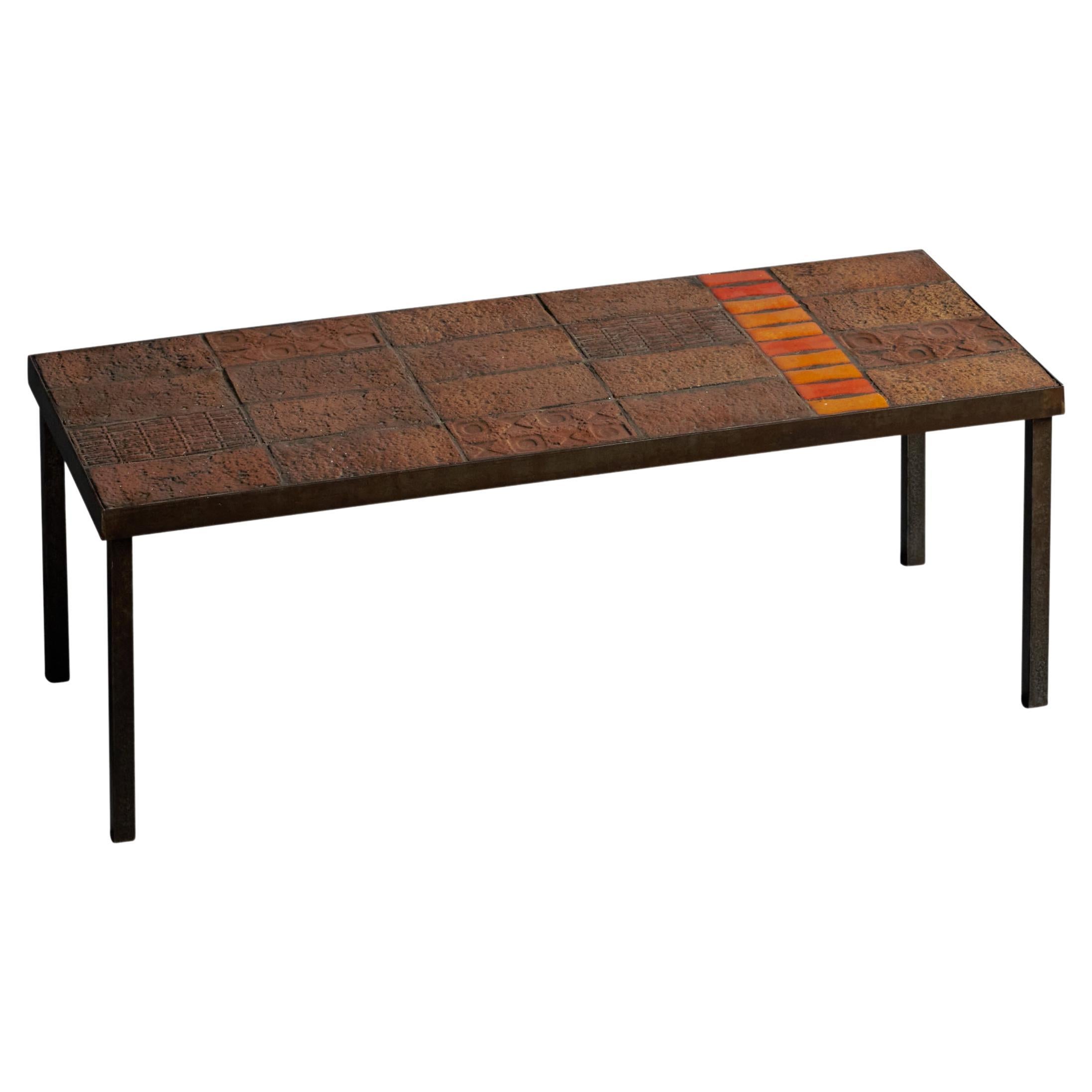 Vallauris, Coffee Table, Iron, Ceramic, France, 1960s For Sale