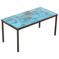 Vallauris Coffee Table with Blue Ceramic Tiles, circa 1960