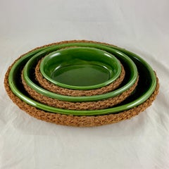 Vallauris Cote D’azur French Mid-Century Nesting Sisal & Pottery Casserole Set