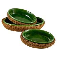 Vallauris Cote D’azur French Mid-Century Nesting Sisal & Pottery Casserole Set