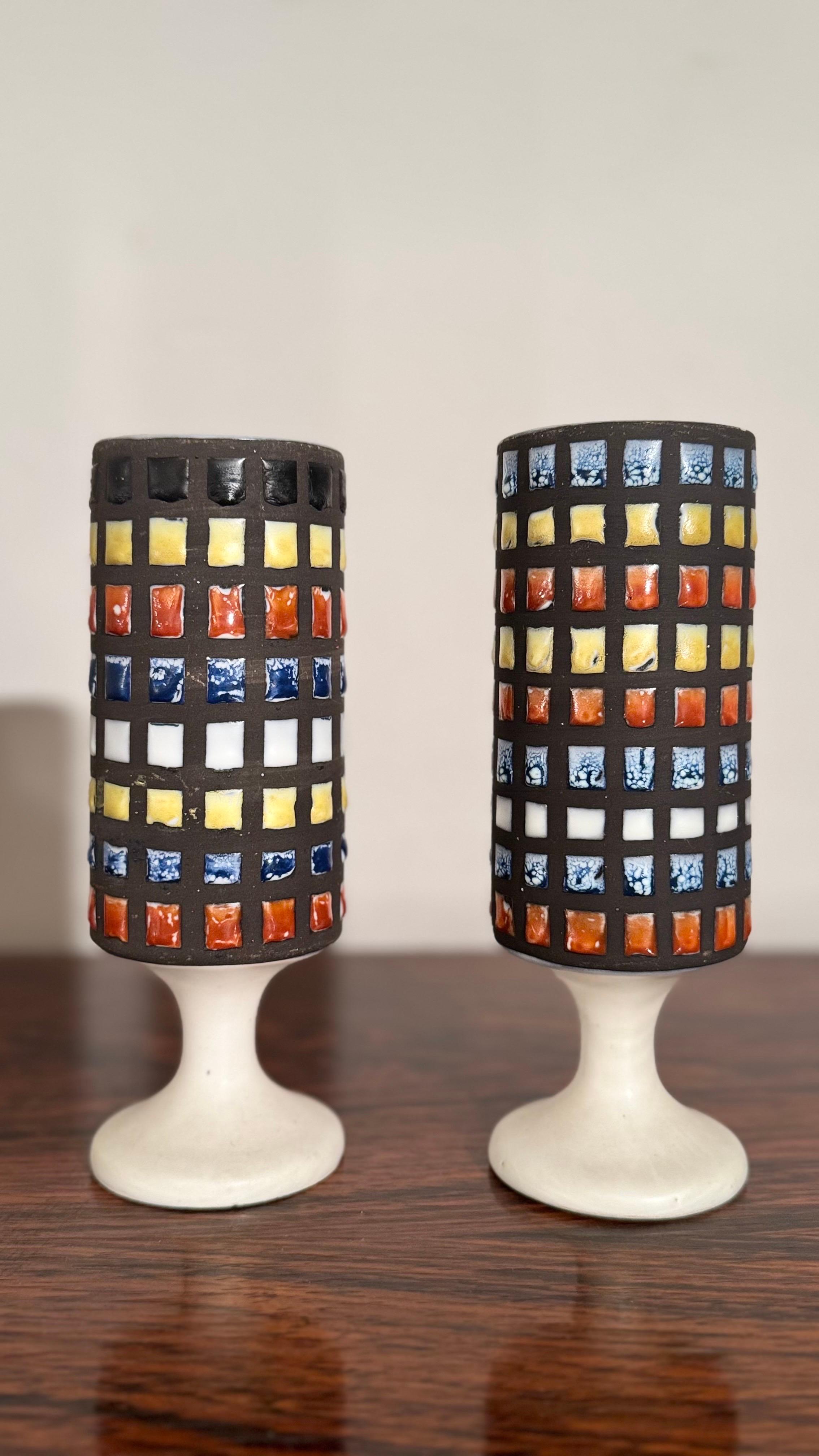 Vallauris designed by Roger Capron Set of 2 Vases, Goblets Moderno de mediados de siglo en venta