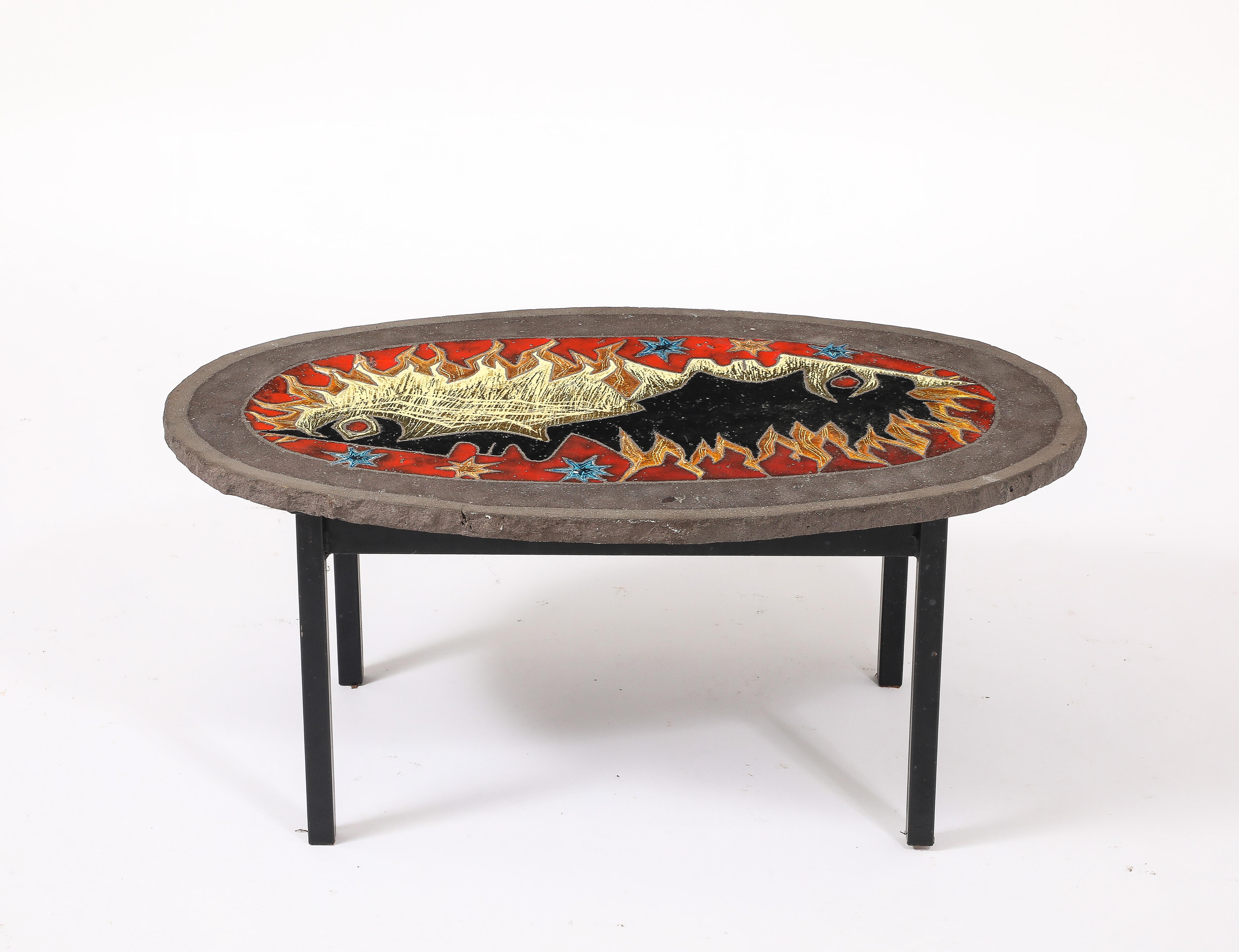 Mid-Century Modern Table en lave émaillée Vallauris, France, années 1960 en vente