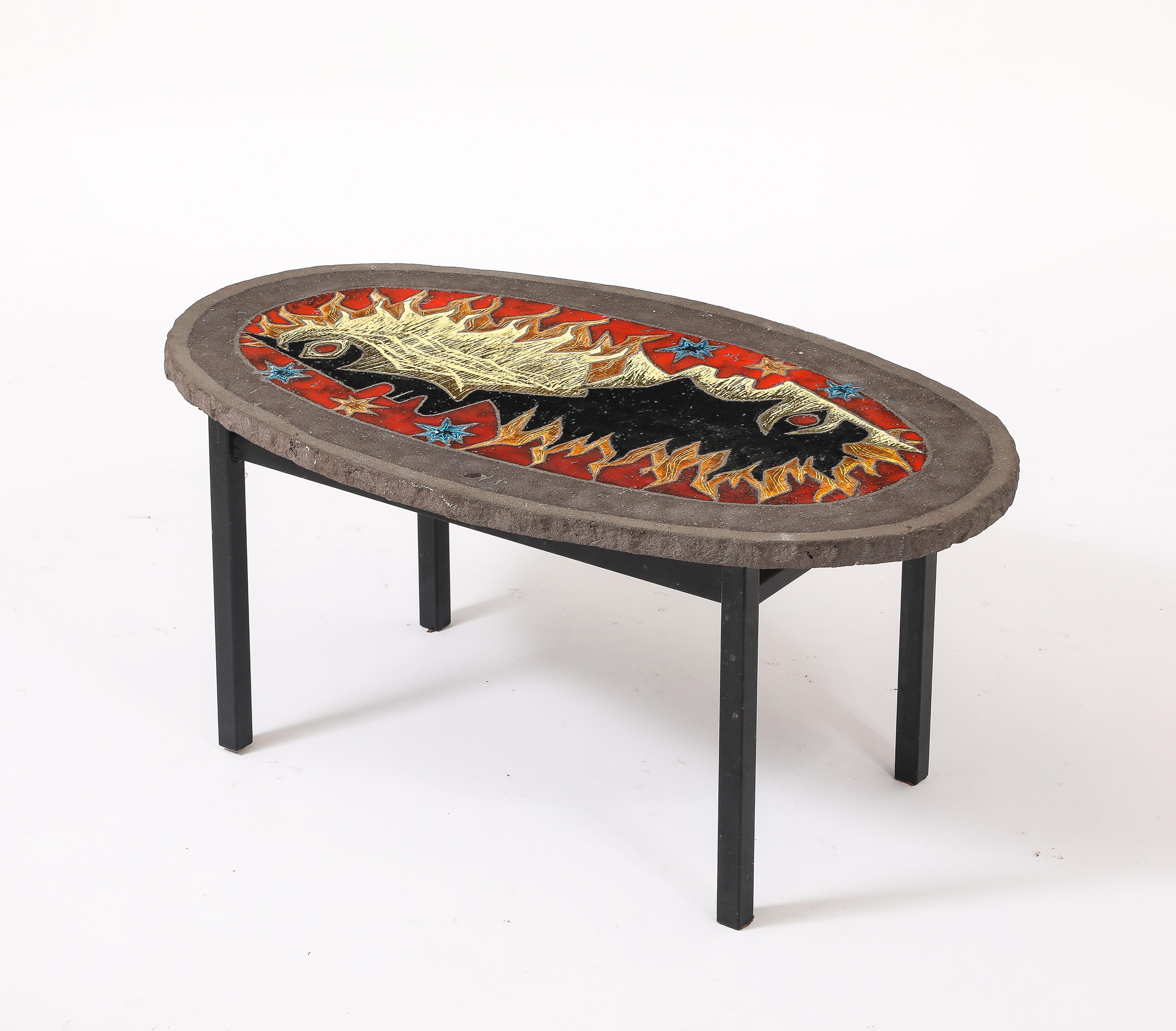 Émaillé Table en lave émaillée Vallauris, France, années 1960 en vente