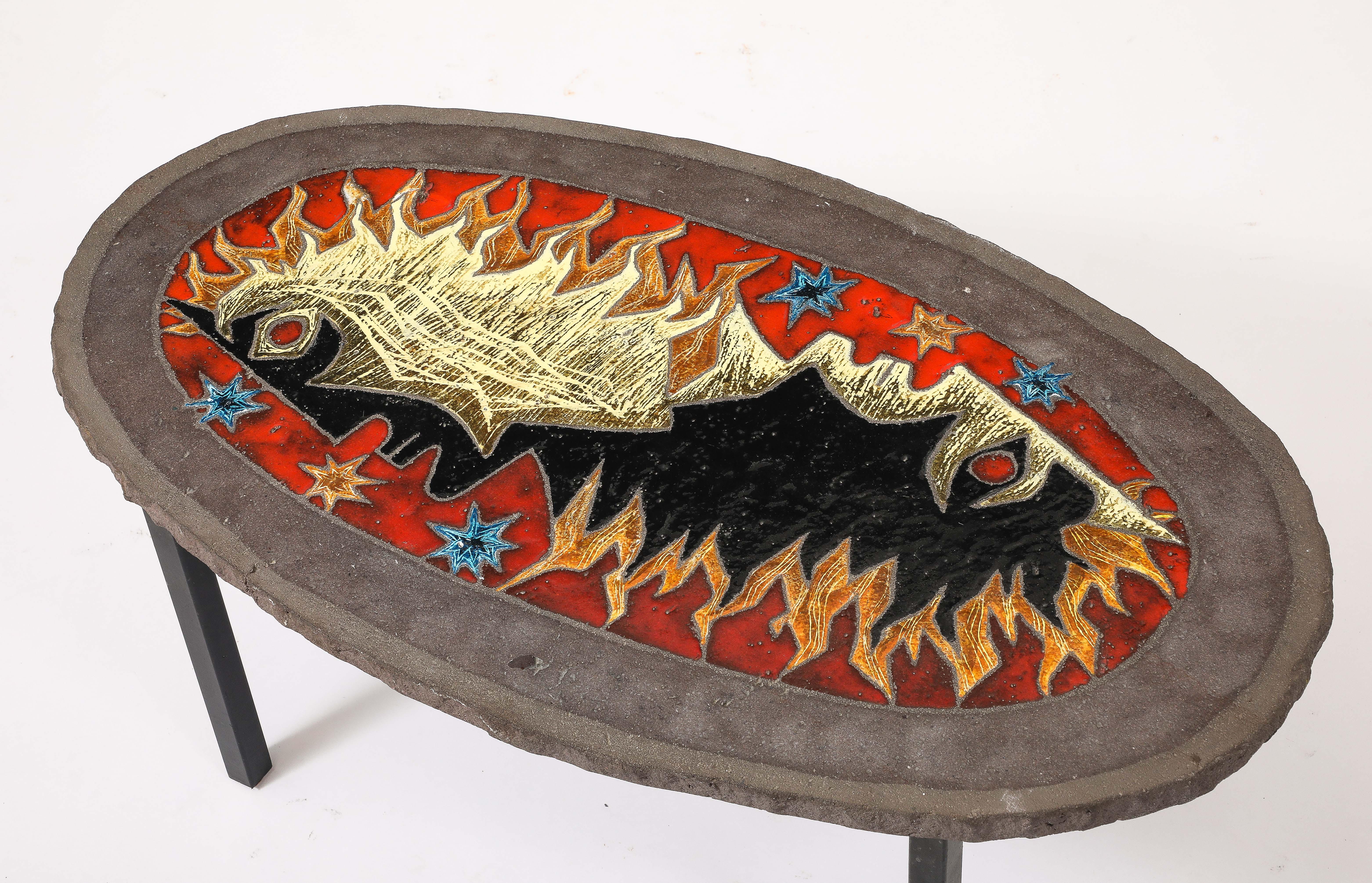Table en lave émaillée Vallauris, France, années 1960 Bon état - En vente à New York, NY