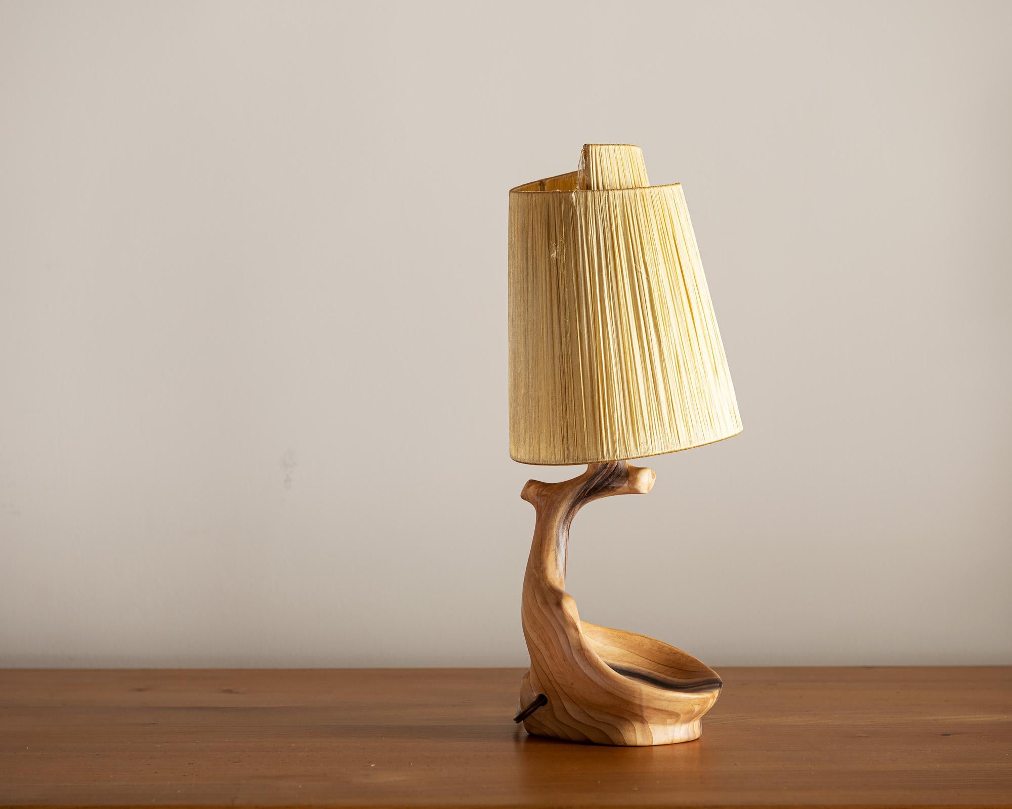 Vallauris Faux Bois Lamp with Spiral Shade, France, 1950s In Good Condition In Sylacauga, AL