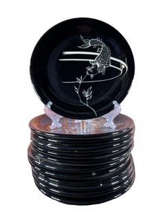 Vallauris fish service with 12 plates and serving platter 1960