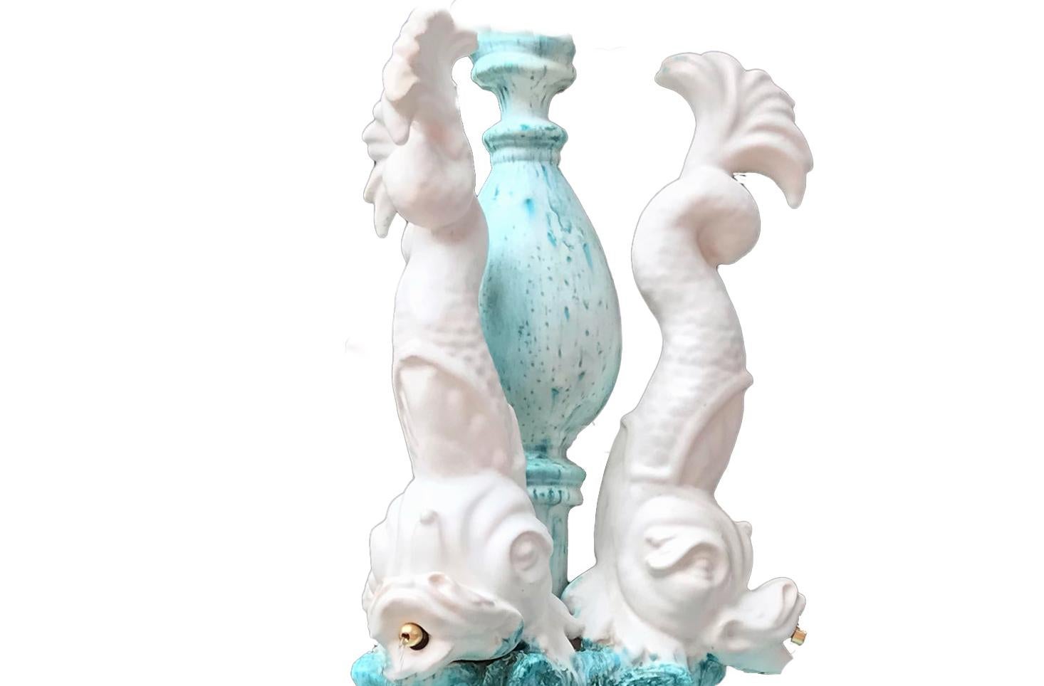 Mid-Century Modern Vallauris, Fountain with Three Dolphins in Glazed Ceramic, Pair of Sconces, 1960