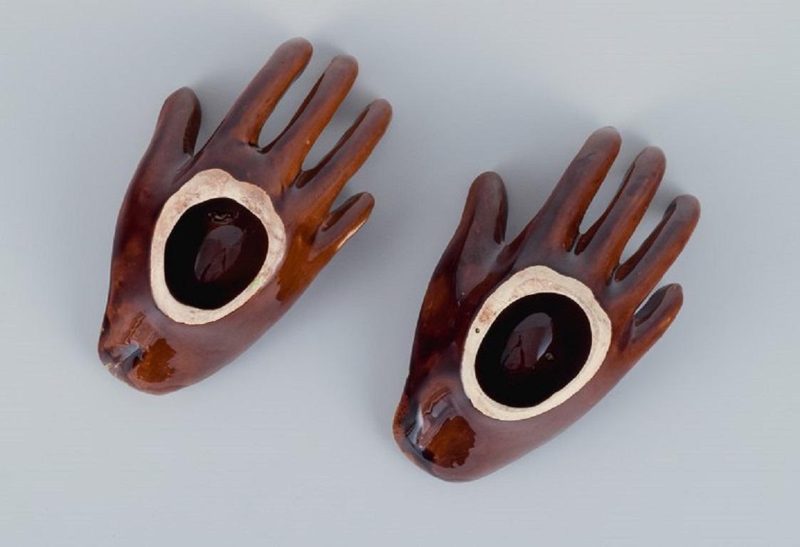French Vallauris, France, a Pair of Ceramic Bowls Shaped like Hands For Sale