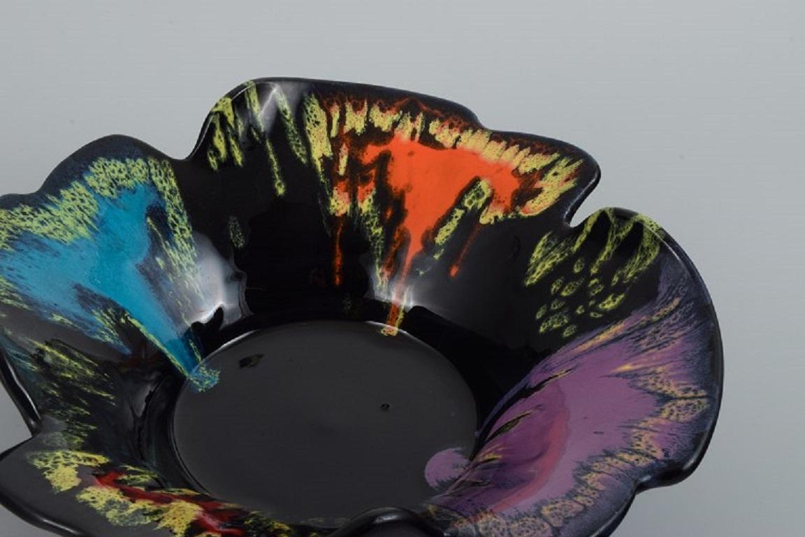 Vallauris, France, Ceramic Bowl in Brightly Colored Glazes on a Black Base In Excellent Condition For Sale In Copenhagen, DK