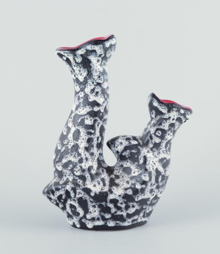 Vallauris, France.  Ceramic vase in surrealist style. Raku-fired glaze. 
Interior with red glaze.  
1960s/70s.  
Perfect condition.  
Marked.  
Dimensions: H 24.0 cm x W 19.0 cm.
