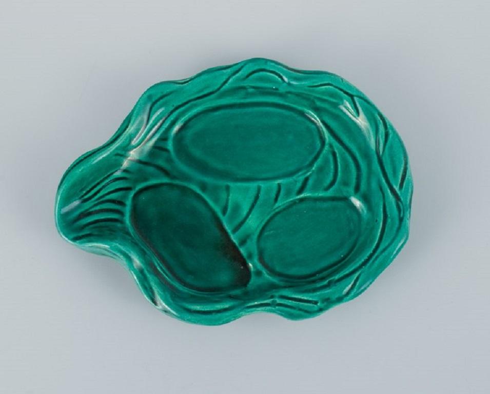 Mid-Century Modern Vallauris, France, Four Dishes with Glaze in Shades of Green, 1960/70s.  For Sale