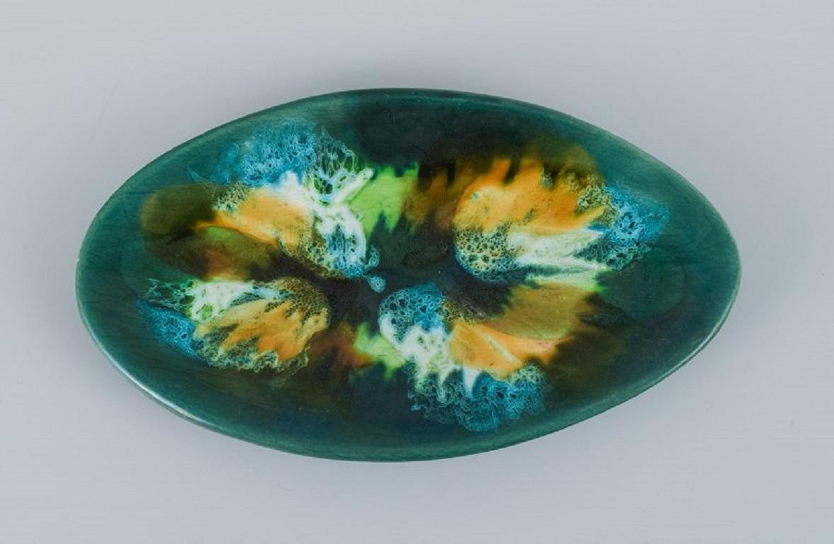 French Vallauris, France, Four Dishes with Glaze in Shades of Green, 1960/70s.  For Sale