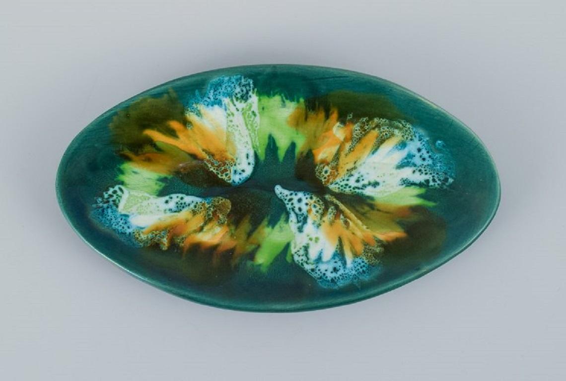 Glazed Vallauris, France, Four Dishes with Glaze in Shades of Green, 1960/70s.  For Sale