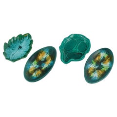 Vallauris, France, Four Dishes with Glaze in Shades of Green, 1960/70s.