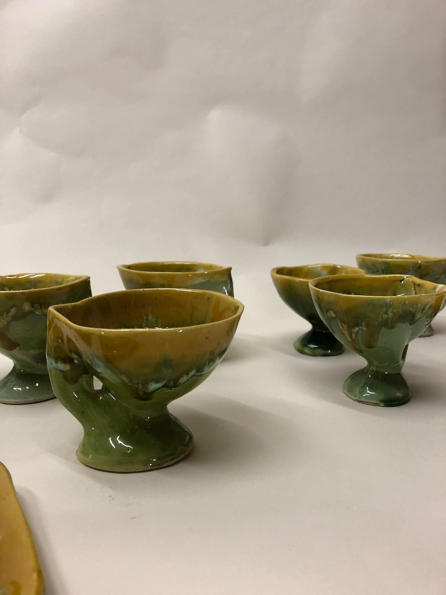 Vallauris France Green and Yellow Coffee Set / Tea Set For Sale 3