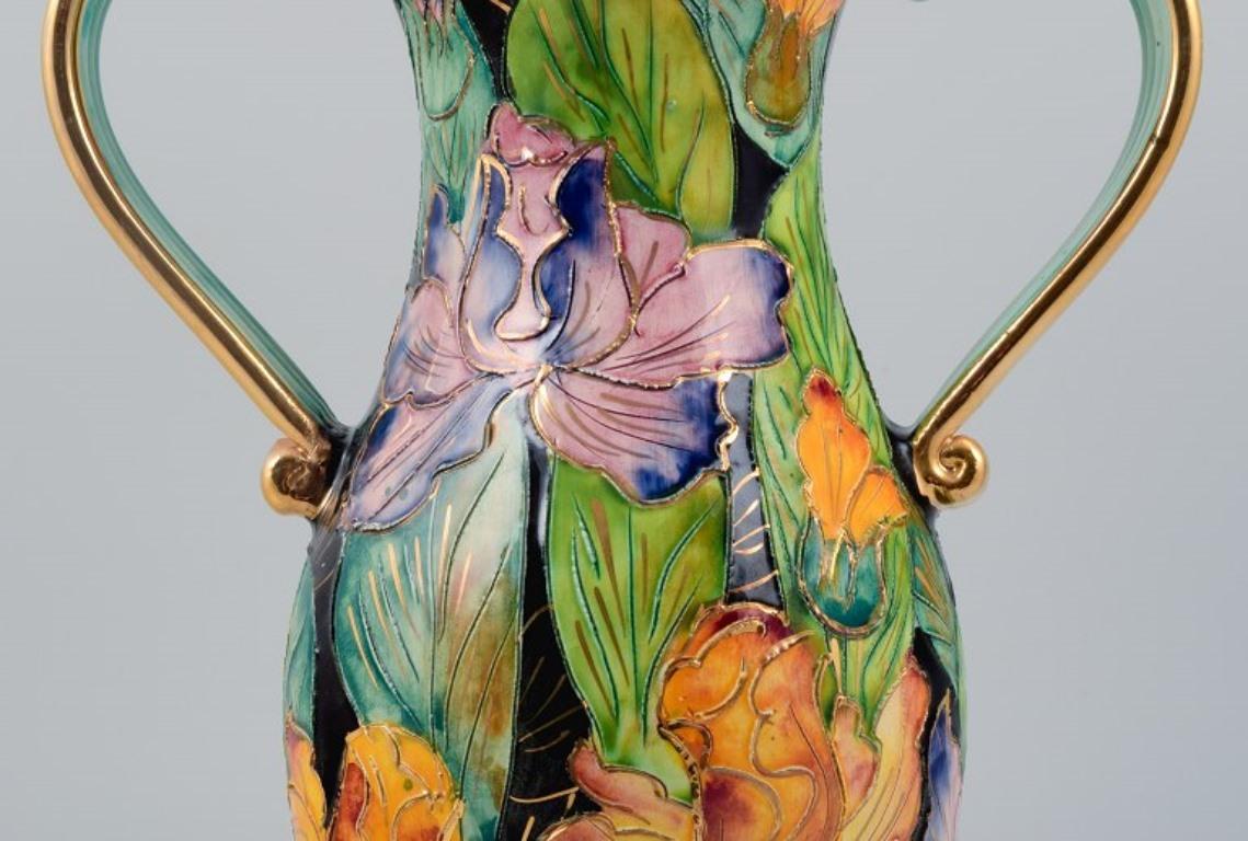 Glazed Vallauris, France, Large Ceramic Vase Decorated with Floral Motifs. 1930s
