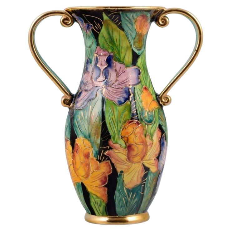Vallauris, France, Large Ceramic Vase Decorated with Floral Motifs. 1930s For Sale