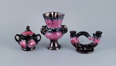 Vallauris, France, Lidded Bowl, Two-Armed Candlestick and a Vase