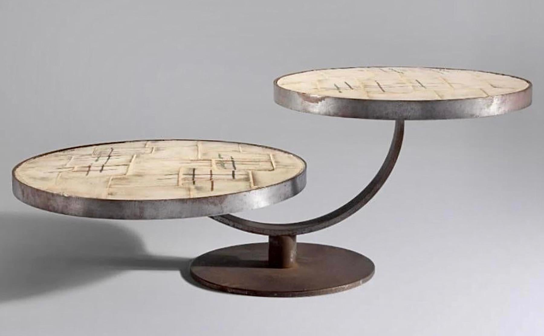 Mid-20th Century Vallauris France, Mid 20th Century Two-Tiered Coffee Table, signed Barrois For Sale