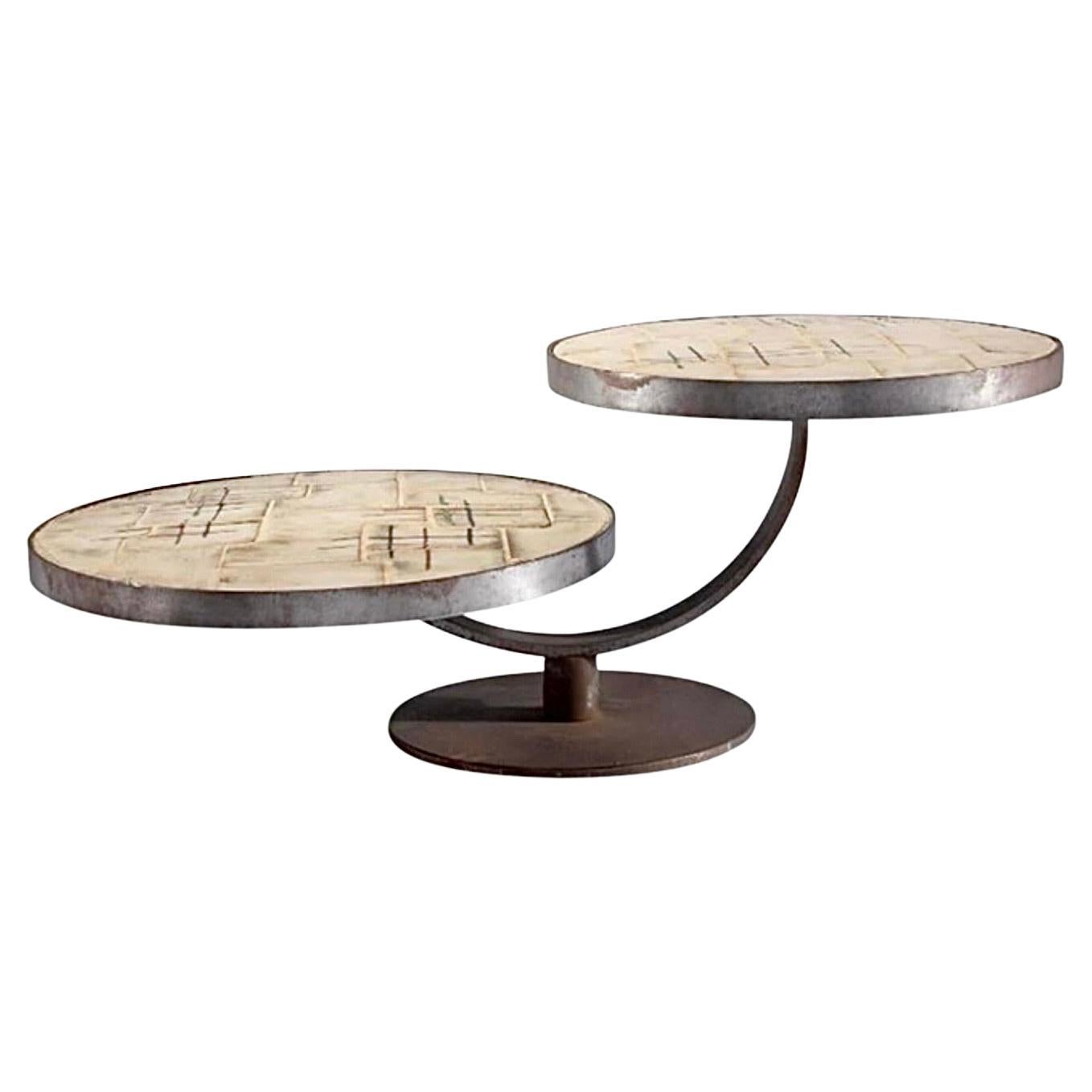 Vallauris France, Mid 20th Century Two-Tiered Coffee Table, signed Barrois