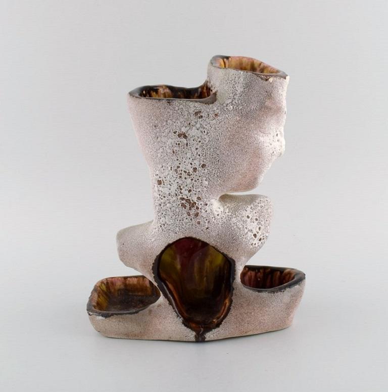 Glazed Vallauris, France. Sculptural unique vase in glazed stoneware, 1980s For Sale
