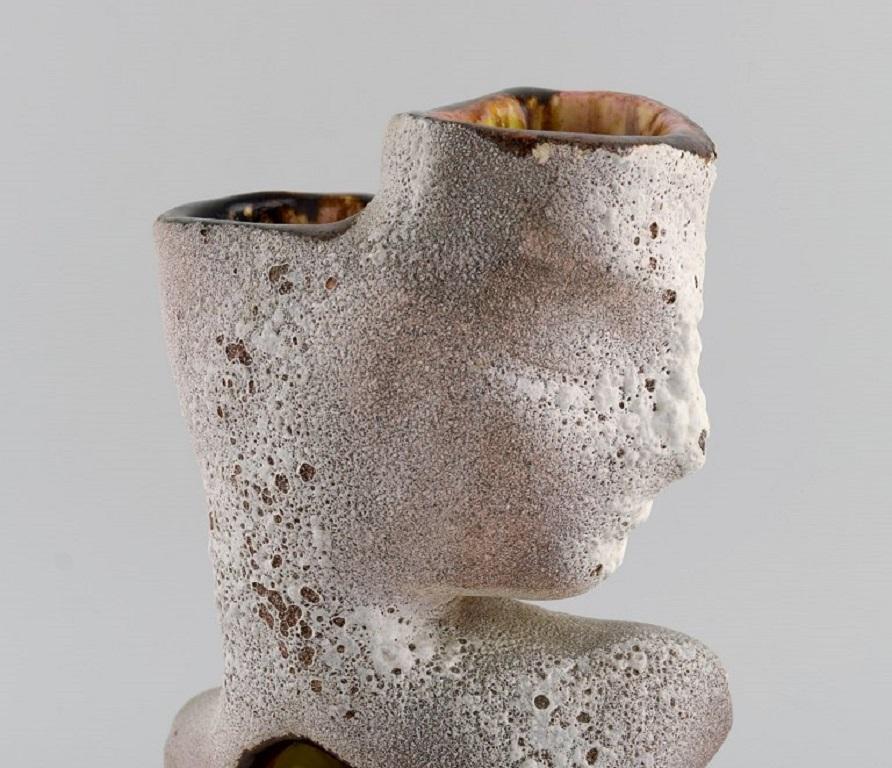 Late 20th Century Vallauris, France. Sculptural unique vase in glazed stoneware, 1980s For Sale