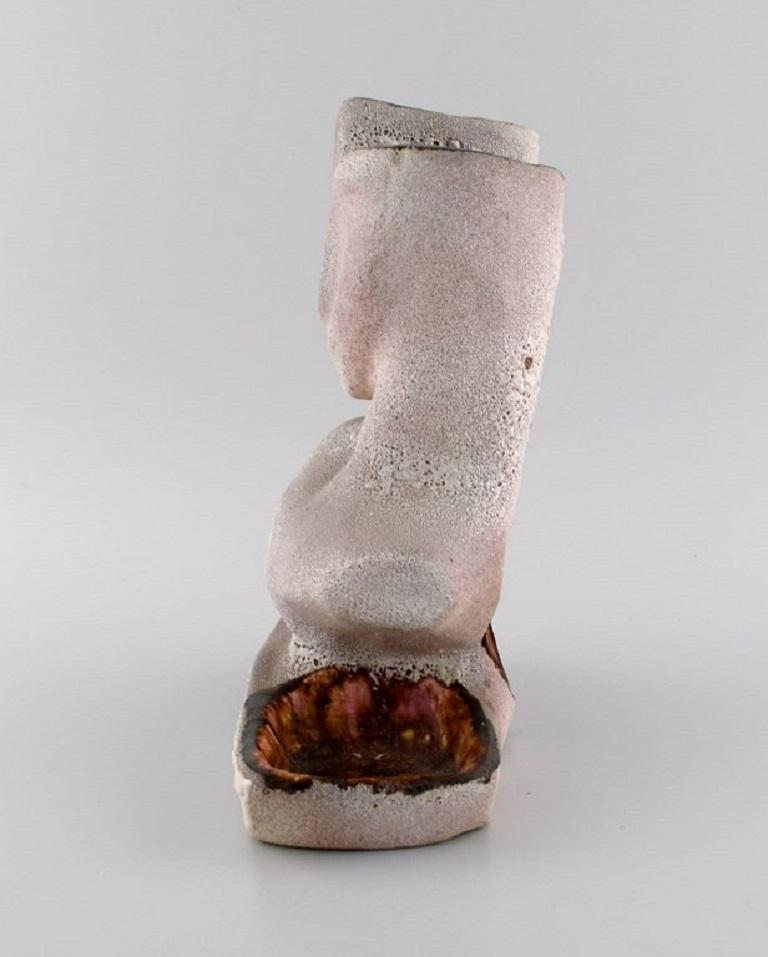 Stoneware Vallauris, France. Sculptural unique vase in glazed stoneware, 1980s For Sale