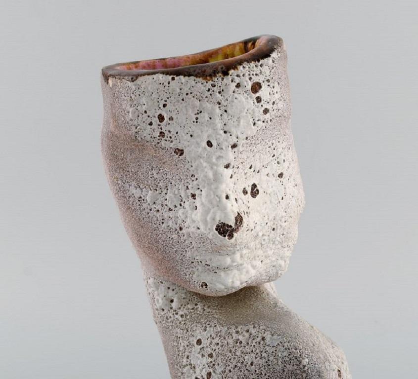 Vallauris, France. Sculptural unique vase in glazed stoneware, 1980s For Sale 1