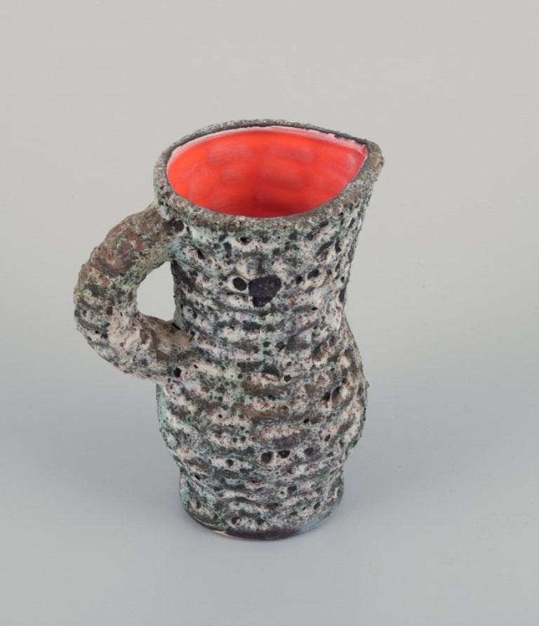 French Vallauris, France. Small ceramic pitcher.  Raku fired glaze. For Sale