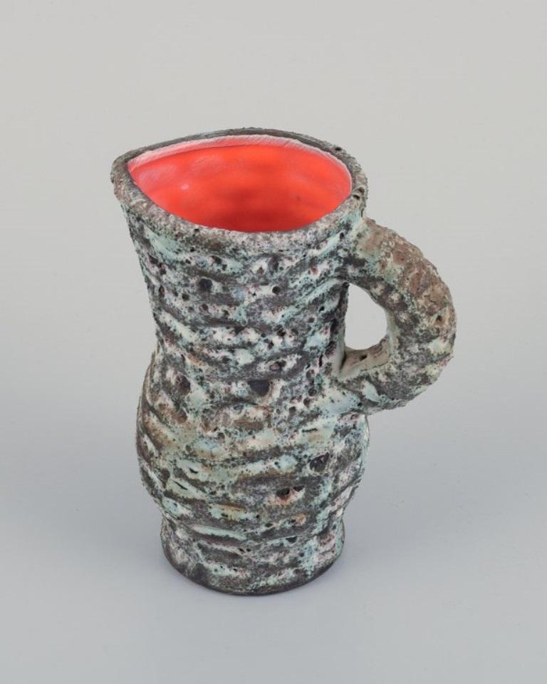 Glazed Vallauris, France. Small ceramic pitcher.  Raku fired glaze. For Sale