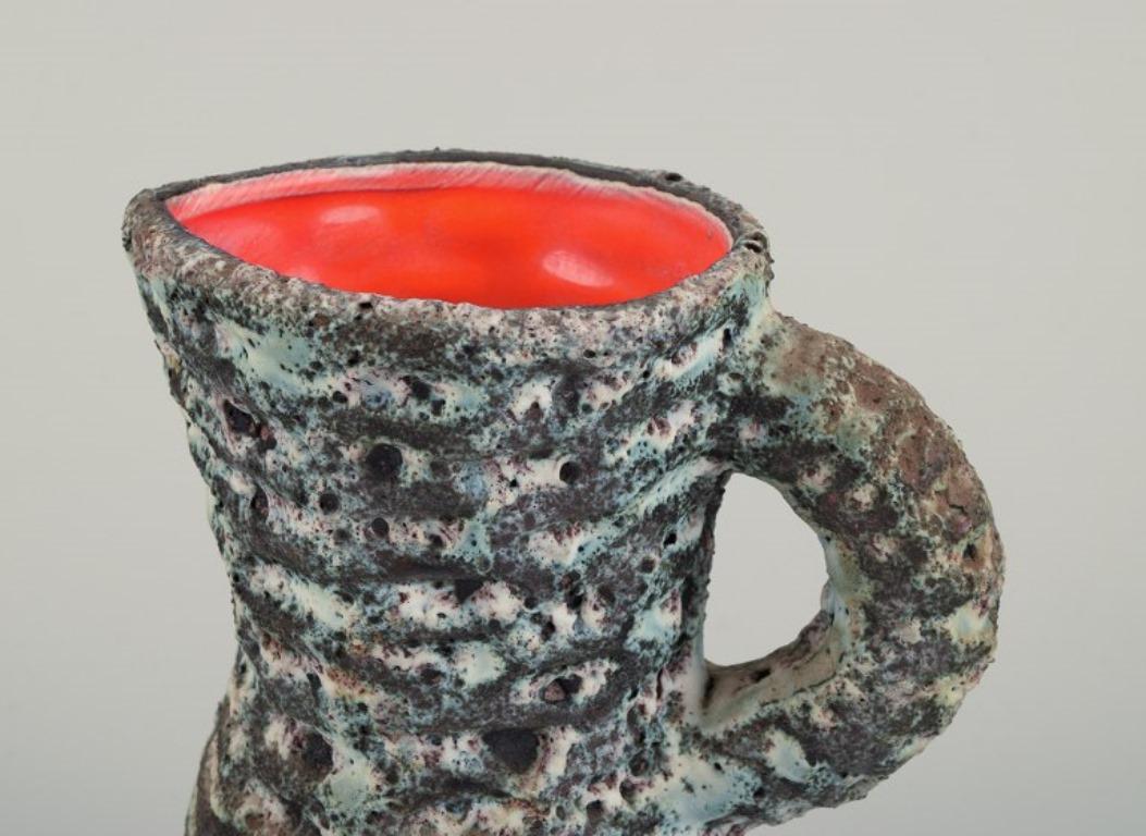 Vallauris, France. Small ceramic pitcher.  Raku fired glaze. In Excellent Condition For Sale In Copenhagen, DK