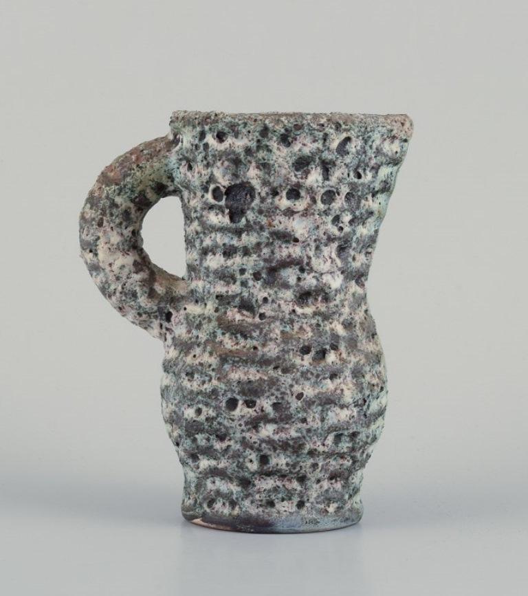 Ceramic Vallauris, France. Small ceramic pitcher.  Raku fired glaze. For Sale