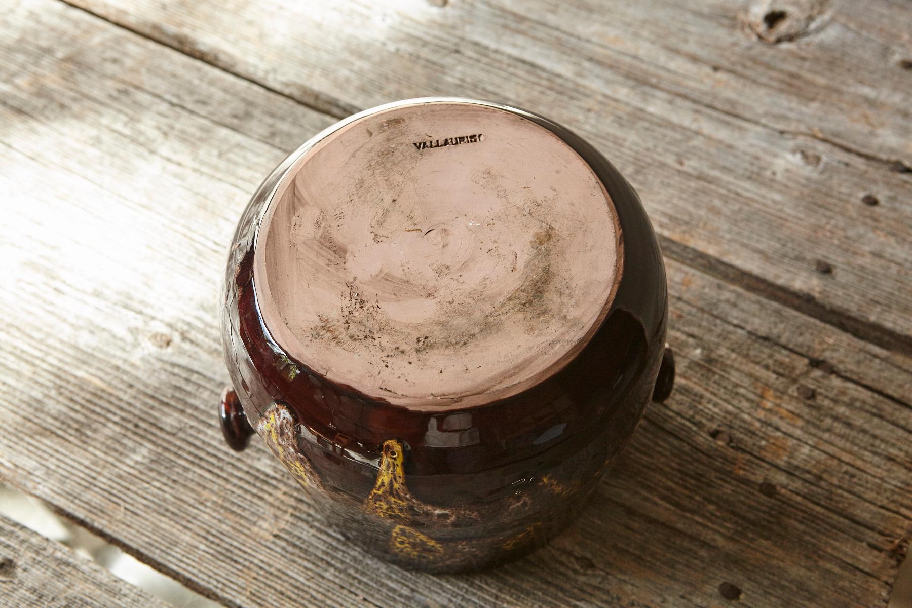 Cache-pot français émaillé avec poignées, Vallauris, années 1950-60 en vente 3