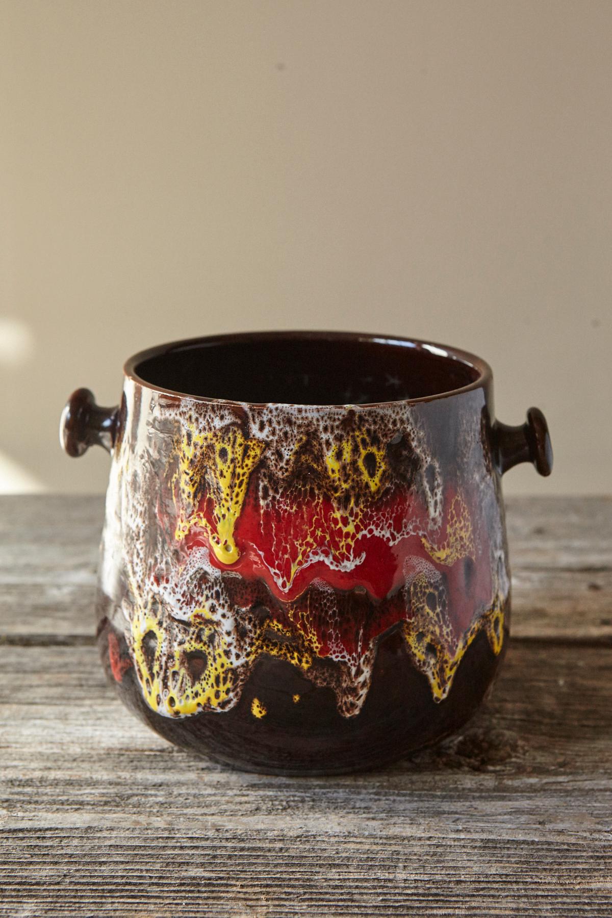 Mid-Century Modern Cache-pot français émaillé avec poignées, Vallauris, années 1950-60 en vente