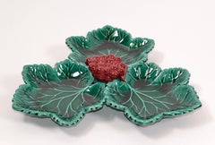 Vallauris French Glazed Grapes & Vine Leaves Ceramic Serving Plate Green and Red