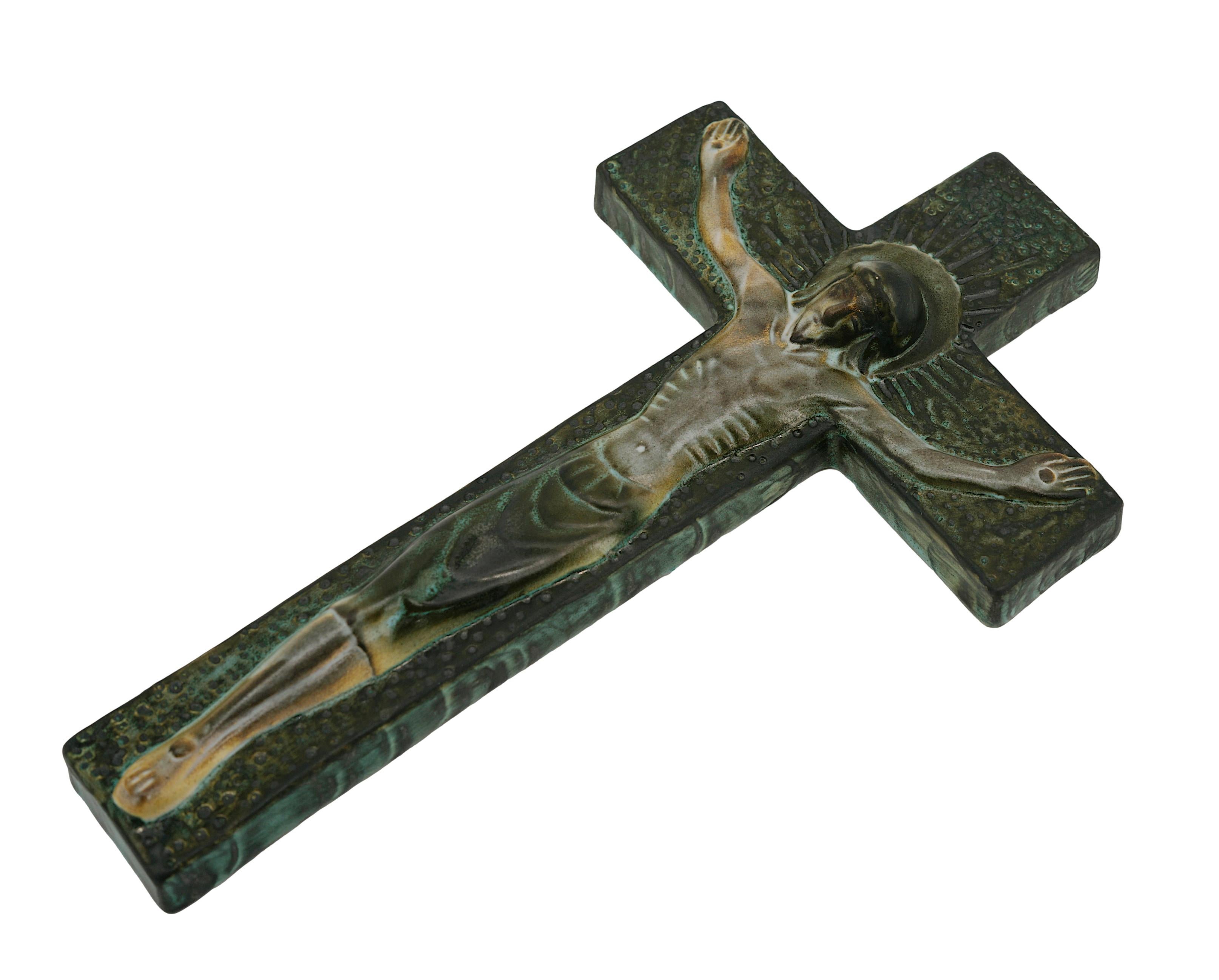 Mid-20th Century Vallauris French Mid-century Ceramic Crucifix, 1950s For Sale