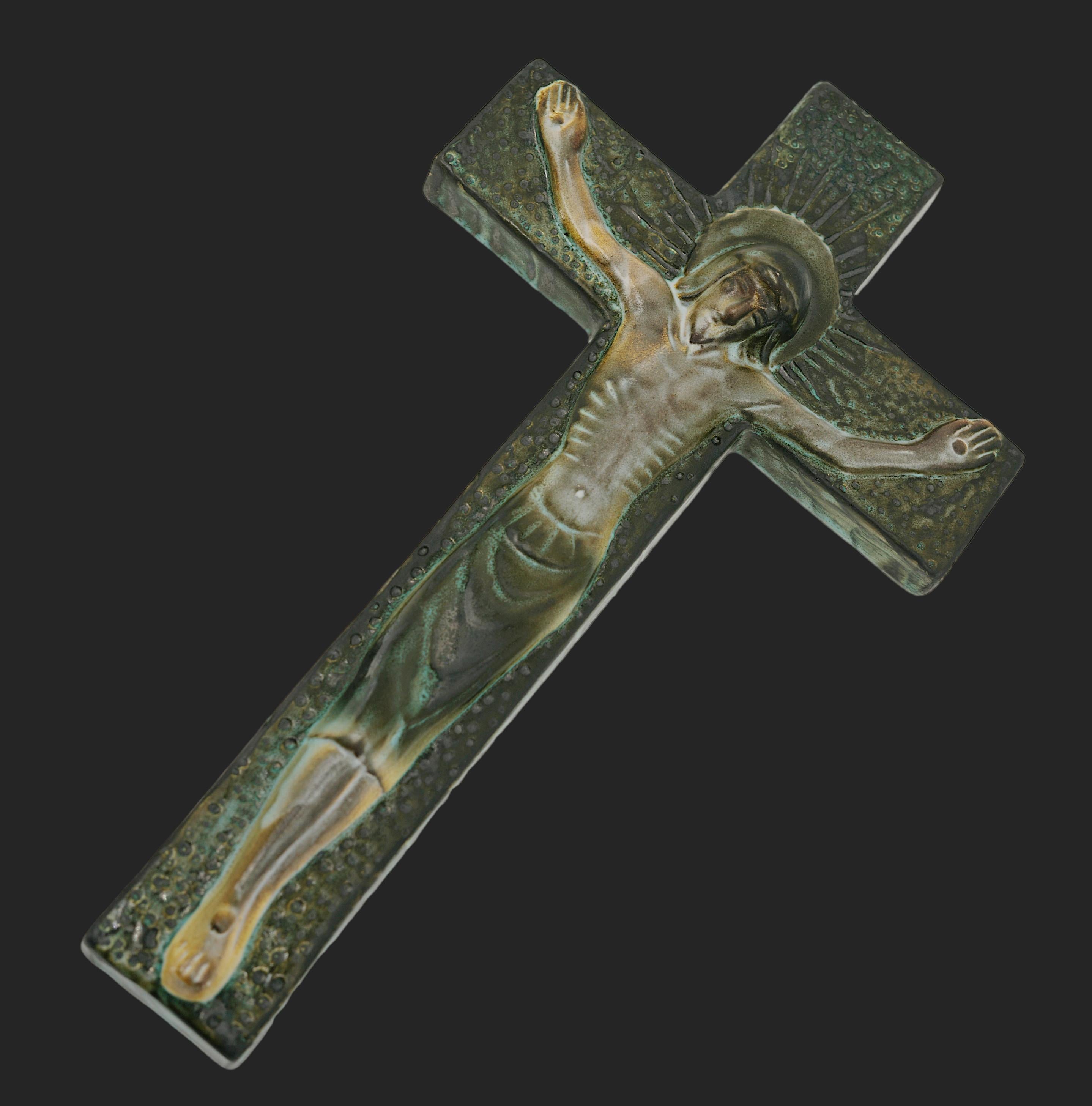 Vallauris French Mid-century Ceramic Crucifix, 1950s For Sale 1
