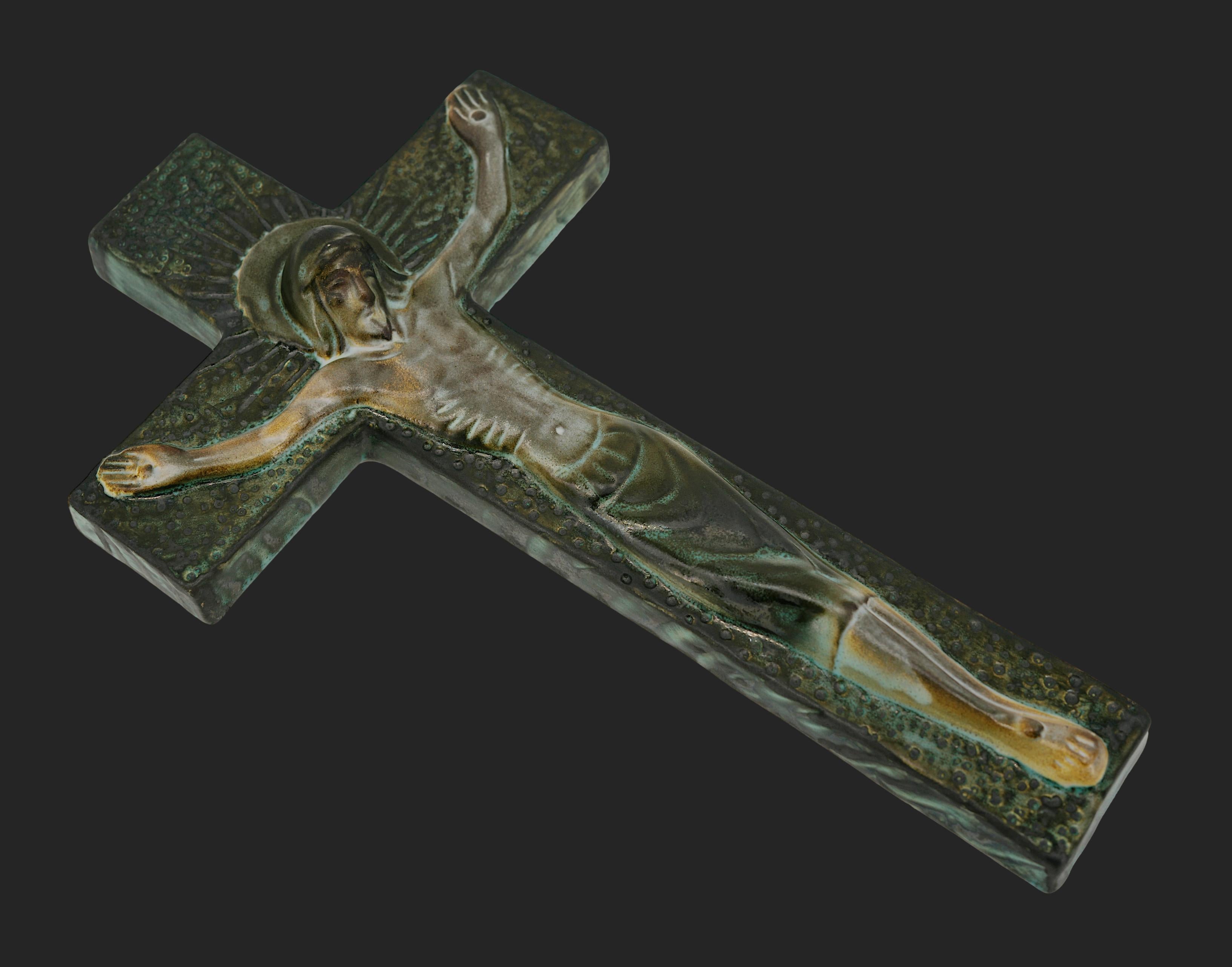 Vallauris French Mid-century Ceramic Crucifix, 1950s For Sale 2