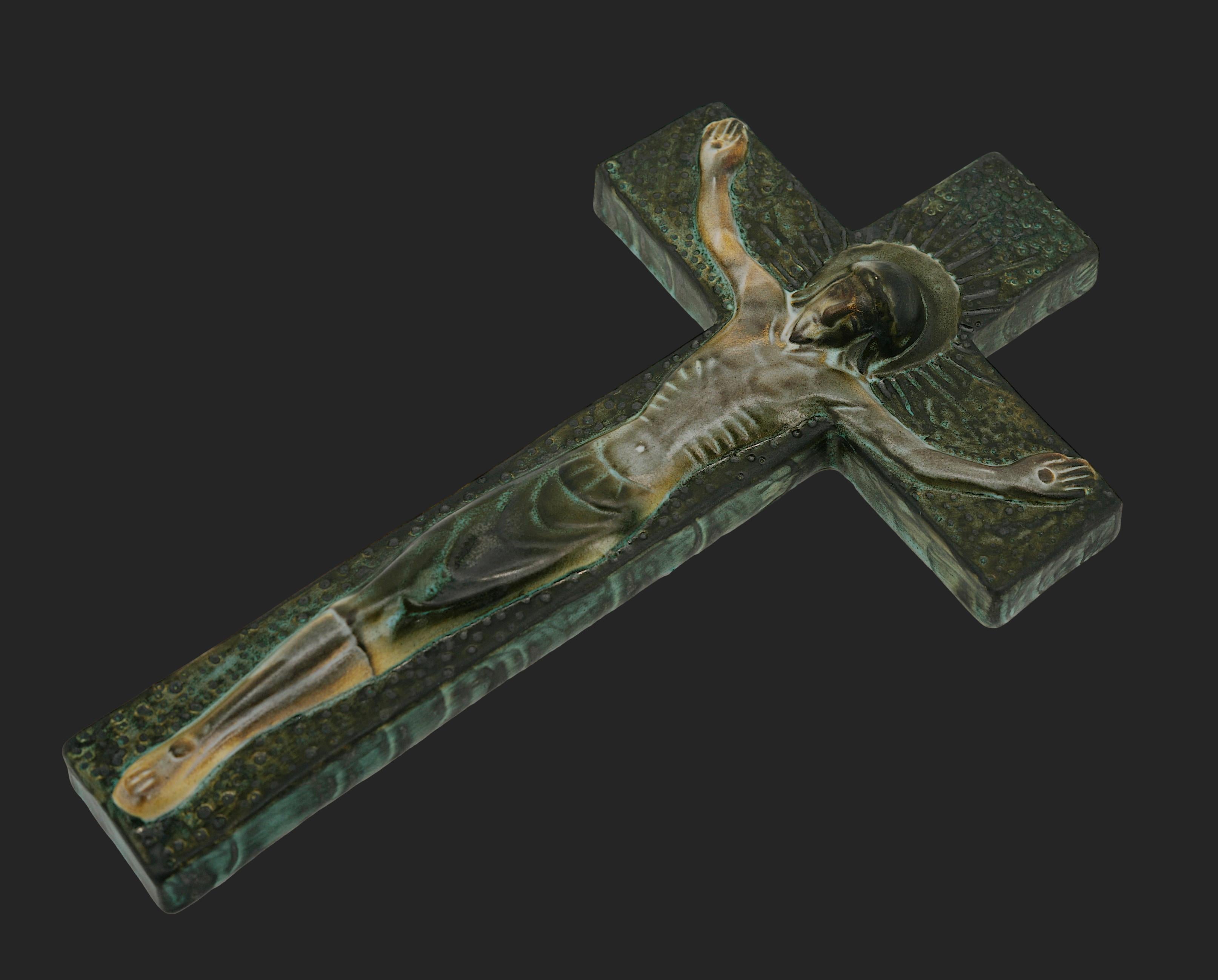 Vallauris French Mid-century Ceramic Crucifix, 1950s For Sale 3