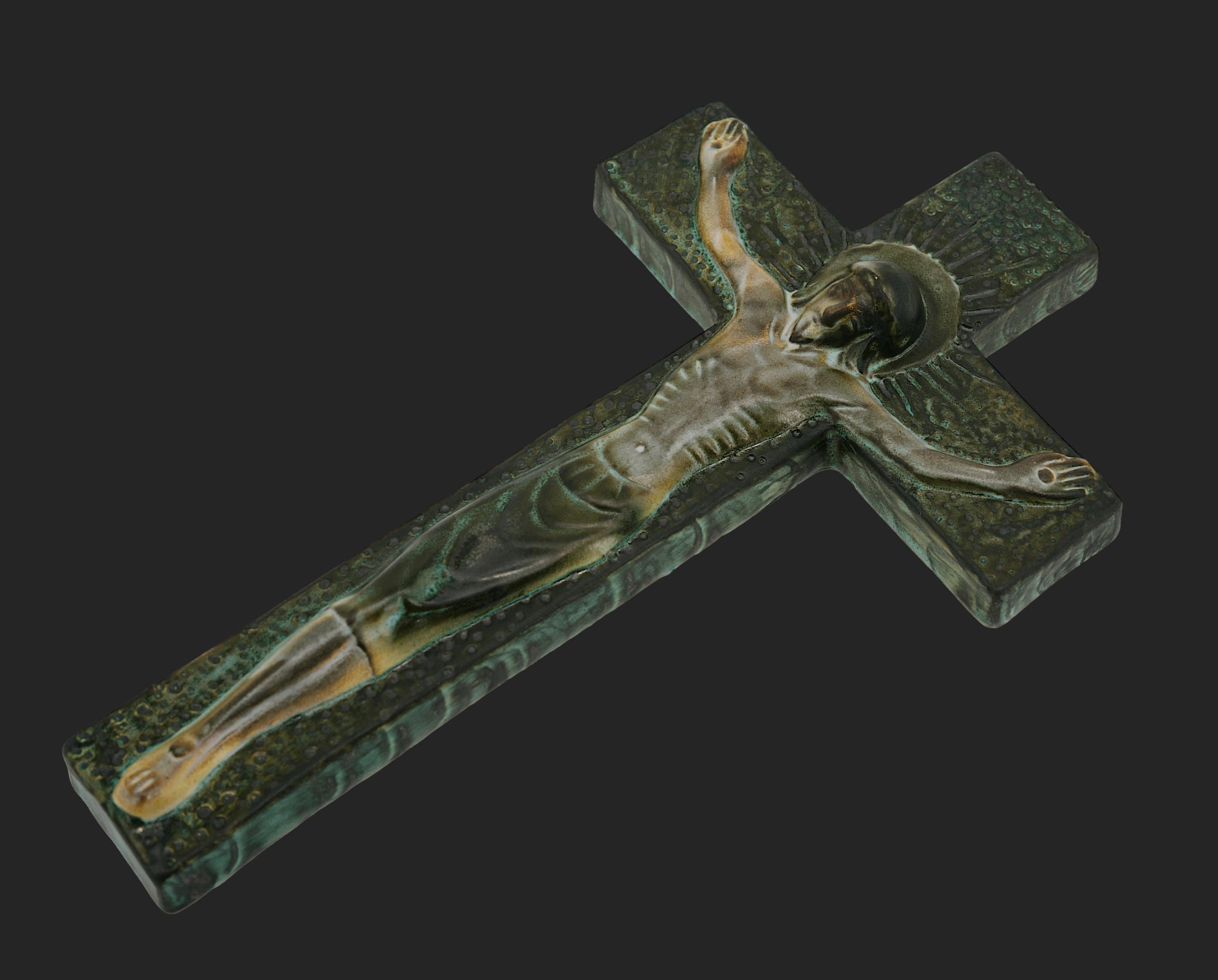 Vallauris French Mid-century Ceramic Crucifix, 1950s For Sale 4