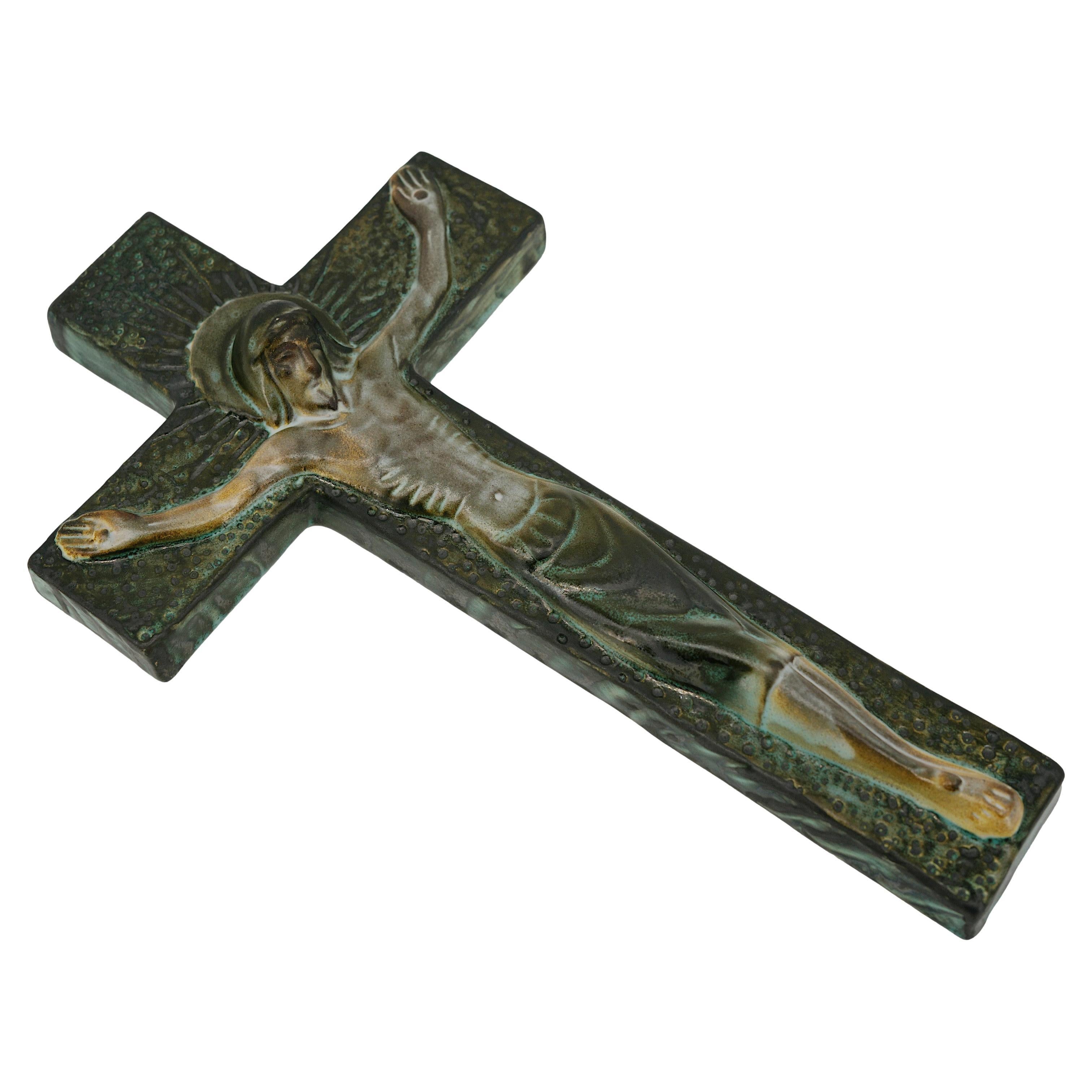 Vallauris French Mid-century Ceramic Crucifix, 1950s