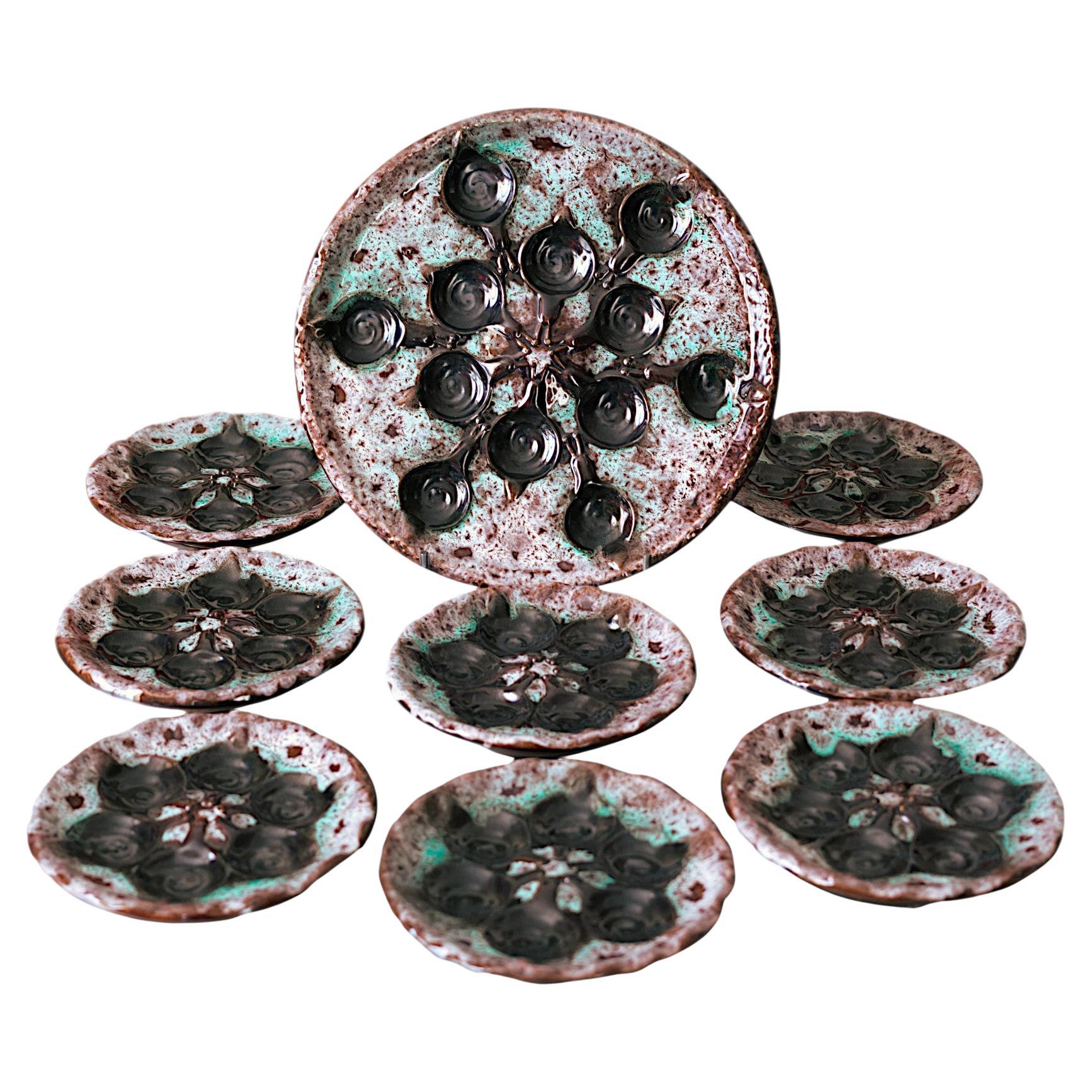 Vallauris AM, set di lumache in ceramica della metà del secolo scorso, anni '60